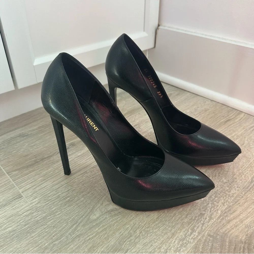 Saint Laurent black leather pointed toe high heels - Picture 6 of 8